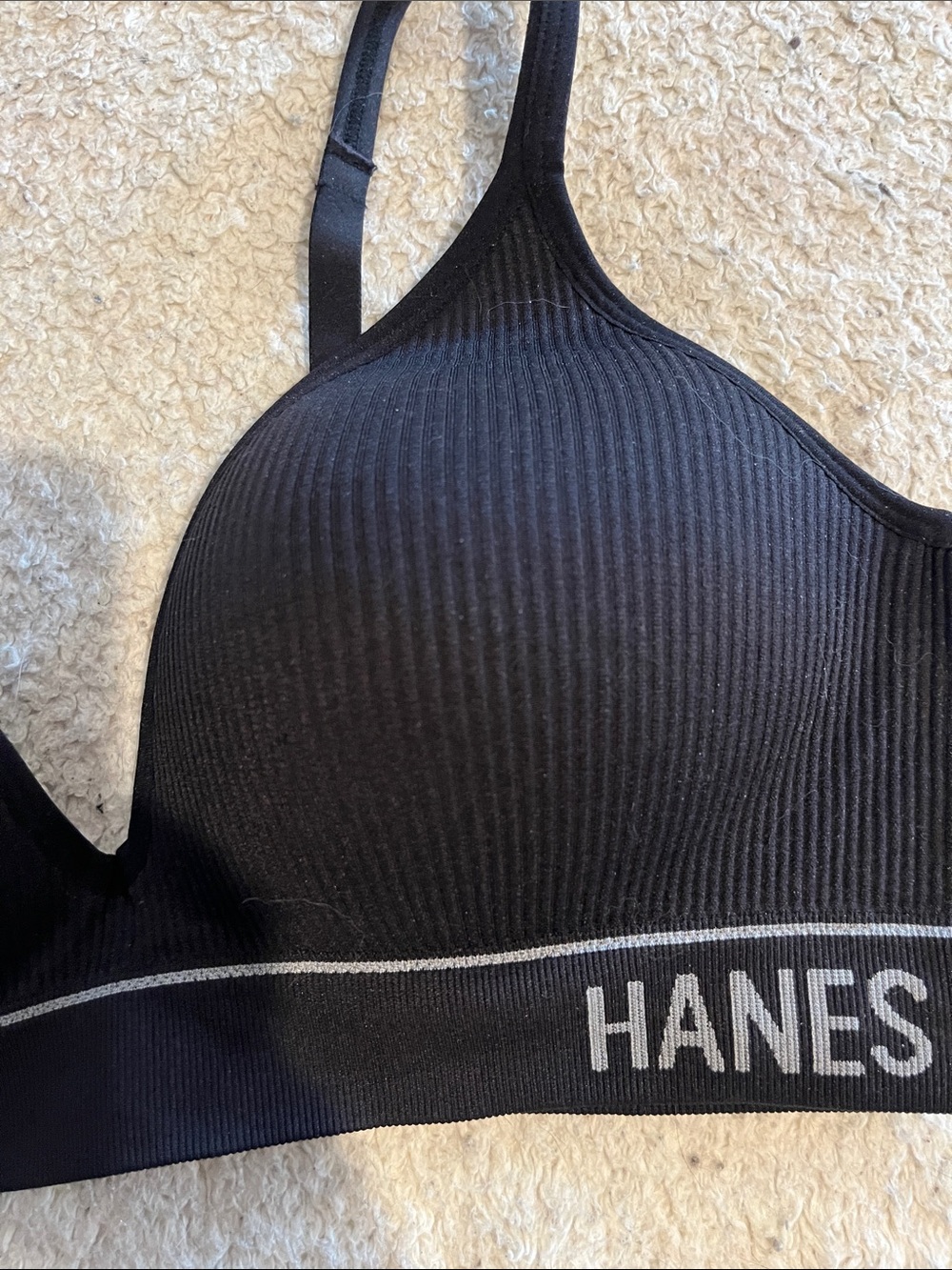Hanes Black Ribbed Wireless Comfort Bra - Picture 2 of 4